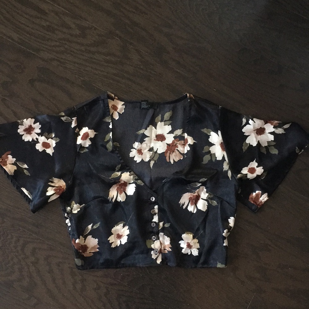 Black Floral Crop Top